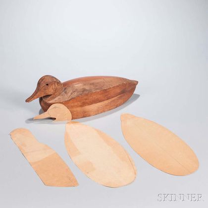 Charles "Shang" Wheeler Half-carved Duck Decoy and Patterns