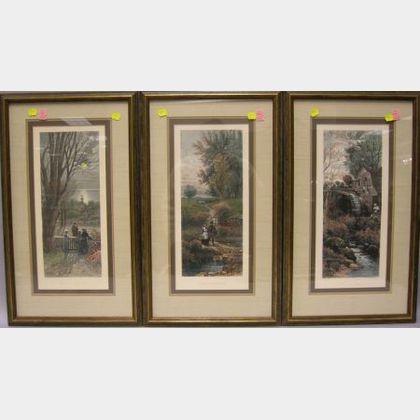 Set of Three Framed Reproduction A.F. Bellows Hand-colored Lithographs