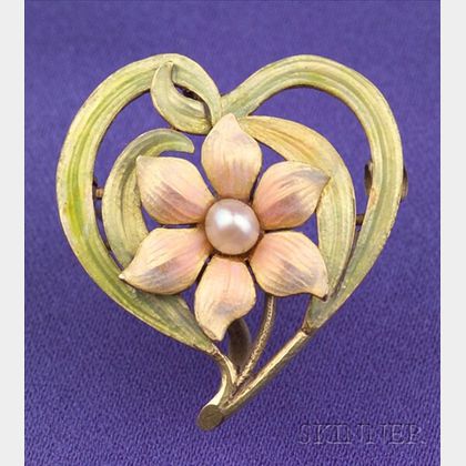 Art Nouveau Enamel and Seed Pearl Pin, Carter Howe & Co.