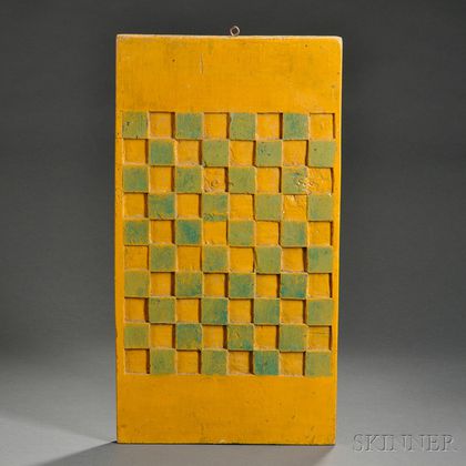 Carved Yellow- and Green-painted Double-sided Checkerboard