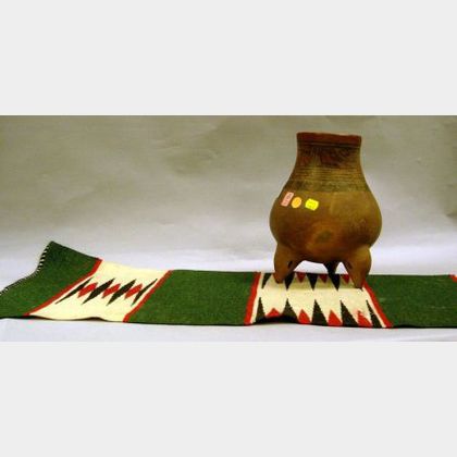 Small Indian Weaving and a Polychrome Pottery Jar. 