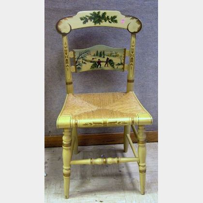 L. Hitchcock Painted and Christmas Stenciled Scenic Decorated Presentation Chair