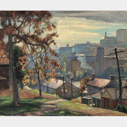 William Lester Stevens (American, 1888-1969) View of a City in Autumn, Probably Waterbury, Connecticut