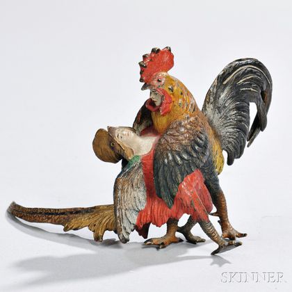 Austrian Cold-painted Bronze Rooster Group