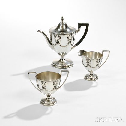 Three-piece George Sheibler Sterling Silver Tea Service