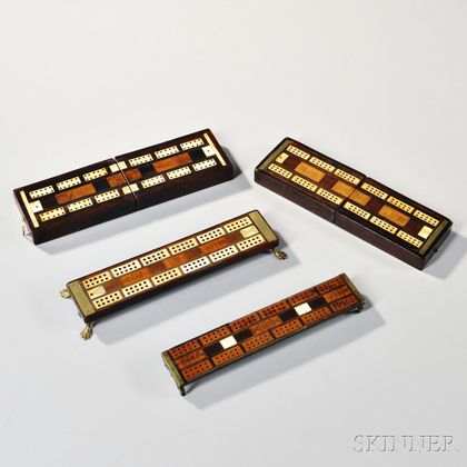 Four Similarly Decorated Cribbage Boards or Folding Cribbage Board/Boxes