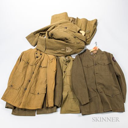Four WWI Tunics and an Overcoat