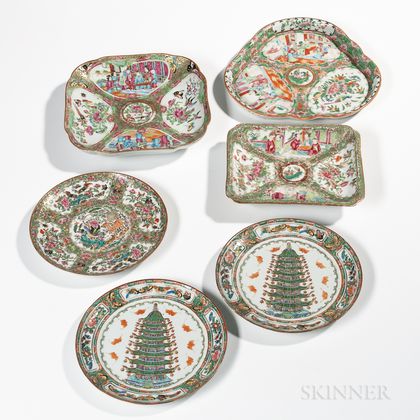 Six Rose Medallion Export Porcelain Table Items