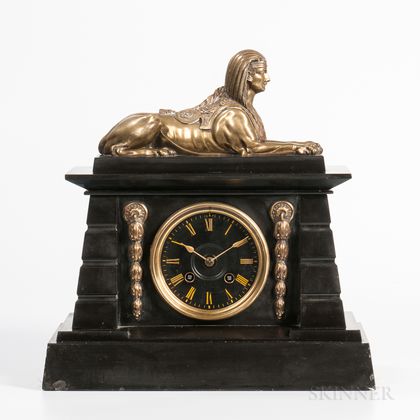 Brass-mounted Egyptian Deity-form Mantel Clock