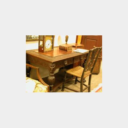 Cincinnati Art Furniture Masque and Acanthus Carved Mahogany Two-Drawer Library Table