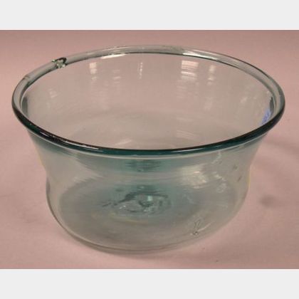 Aqua Blown Glass Milk Bowl. 