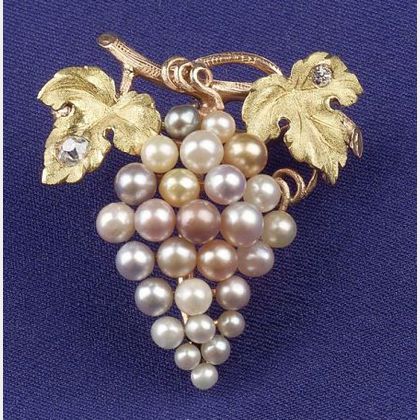 Antique Bicolor 14kt Gold, Seed Pearl and Diamond Pendant/Brooch
