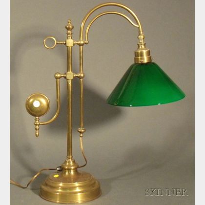Victorian-style Brass Student's Lamp with Green Glass Shade