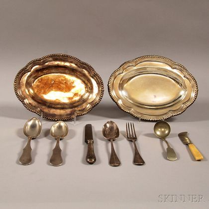 Nine Silver and Silver-plated Flatware and Serving Pieces