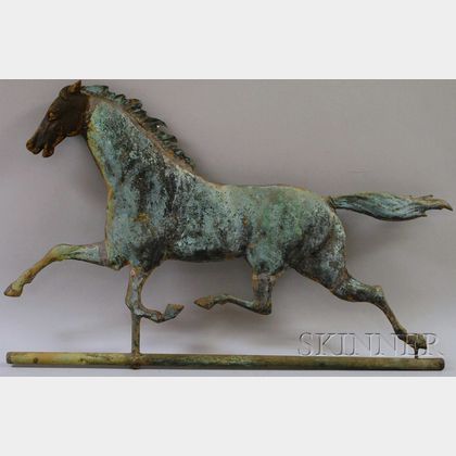 Molded Copper Running Horse Weather Vane with Cast Iron Head