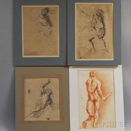 Four Unframed Figure Drawings: Attributed to Andrea Sacchi (Italian, 1599-1661),Two Sketches of the Roman God, Saturn