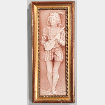 Framed Trent Tile Co. Art Pottery Panel of a Boy Playing a Mandolin 