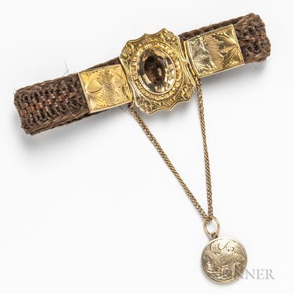 Antique 14kt Gold, Citrine, and Hairwork Bracelet