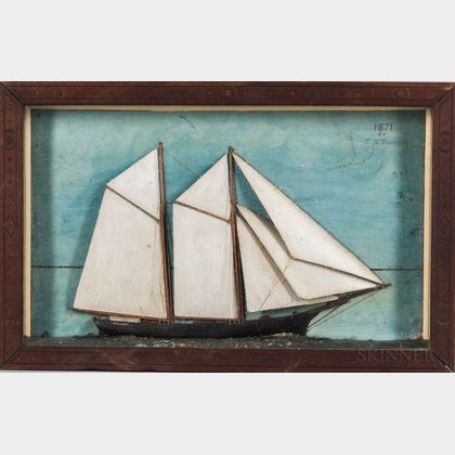 Shadow Box Diorama of a Two-masted Schooner