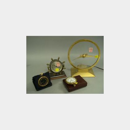 Jefferson Mystery Clock, a Small Chelsea Desk Clock, a John Bennett Ltd. Travel Clock and a Waltham Watch. 
