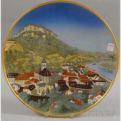 Mettlach Etched Scenic-decorated Stoneware Plaque