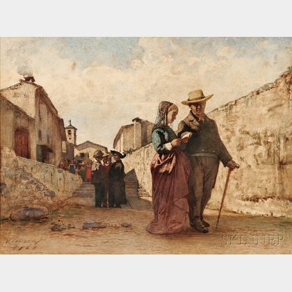 Vincenzo Cabianca (Italian, 1827-1902) Two Village Scenes: The Shepherd's Daughters