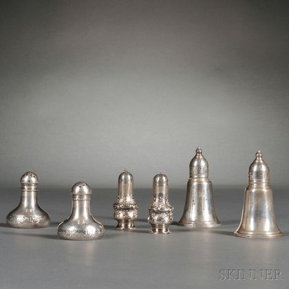 Three Pairs of American Sterling Silver Salt and Pepper Shakers