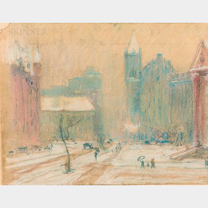 Arthur Clifton Goodwin (American, 1866-1929) Cityscape in Winter.