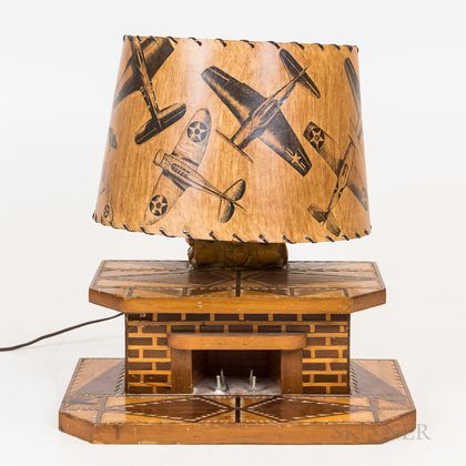 Marquetry Fireplace Lamp with Laminated Shade