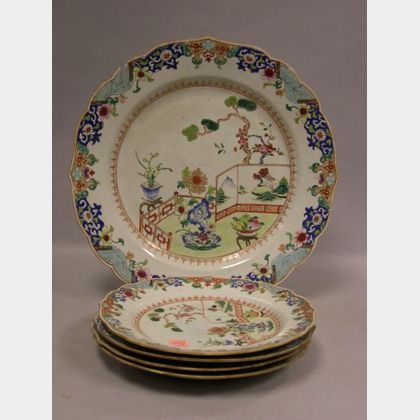 Set of Four Chinese Export Porcelain Plates and a Charger. 