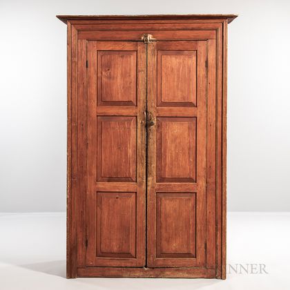 Red-washed Paneled Pine Cupboard