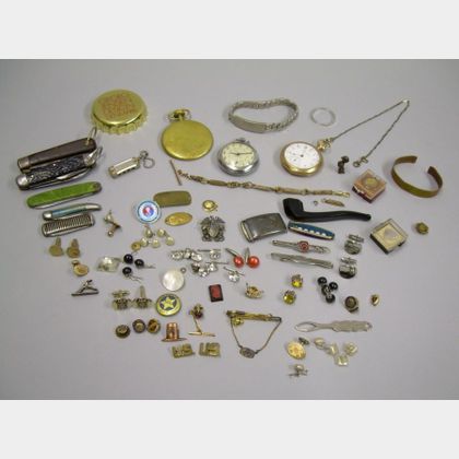 Group of Gentlemans Assorted Fraternal and Trade Items, Accessories, and Watches. 