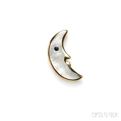 18kt Gold and Mother-of-pearl Crescent Moon Brooch, Tiffany & Co.