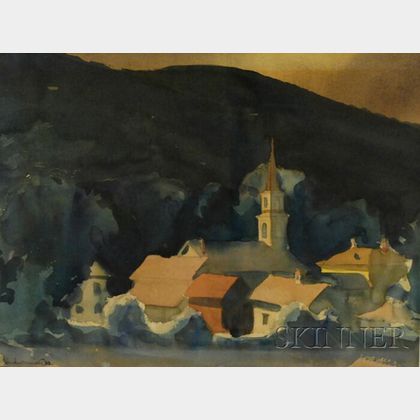 Sandor Bernath (American, 1892-1984) New England Town with Steeple