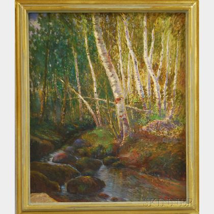 American School, 19th/20th Century Woodland Brook with Birches.