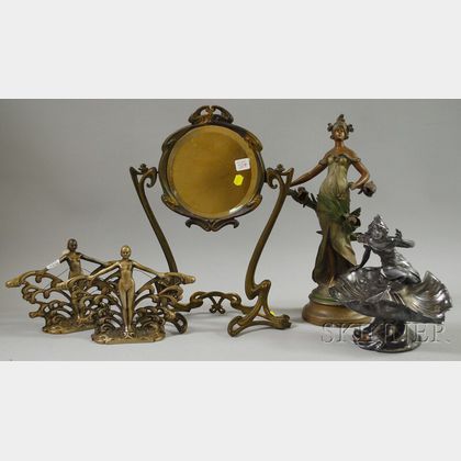 Five Art Nouveau Metal Figural and Table Items