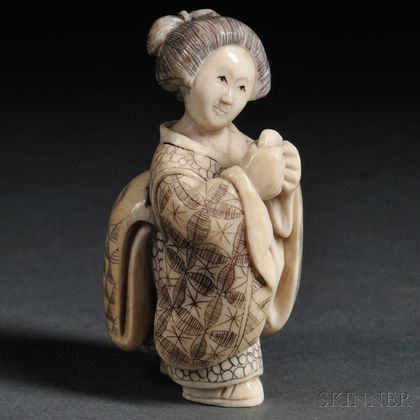 Ivory Netsuke of a Woman in a Kimono