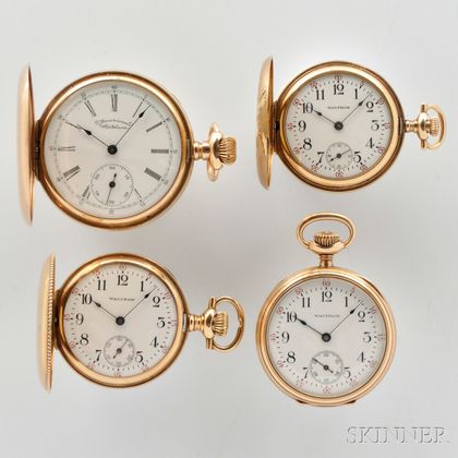 Four 14kt Gold Lady's Waltham Watches