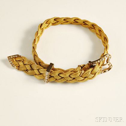 14kt Gold and Pearl Victorian Braided Buckle Bracelet