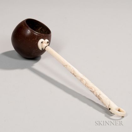 Coconut and Carved Walrus Tusk Dipper