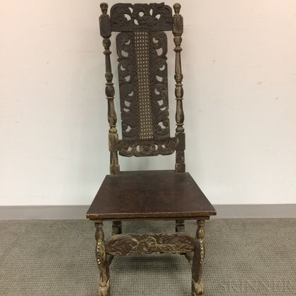 Baroque-style Carved, Turned, and Painted Side Chair