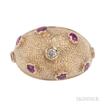 18kt Gold, Ruby, and Diamond Dome Ring