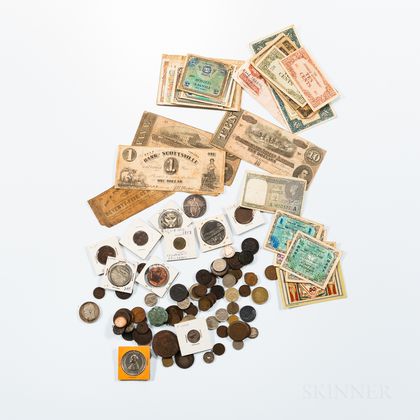 Large Group of American and World Coins and Paper Money