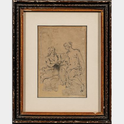 Attributed to Sir James Thornhill (British, 1675-1734) Sketch of a Mythological Couple (Draped Nudes)