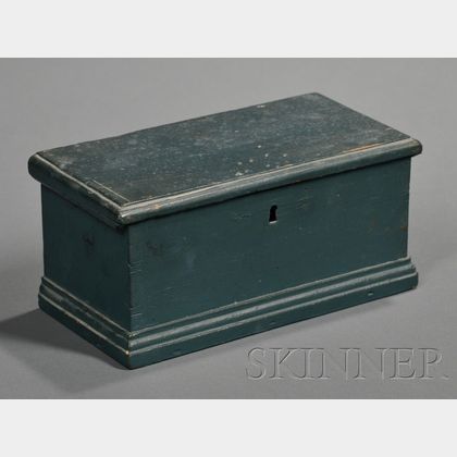 Blue-painted Miniature Six-board Pine Chest