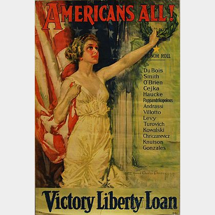 Howard Chandler Christy Americans All! WWI Lithograph Poster