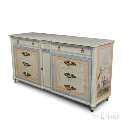 Maslow Freen Louis XVI-style Paint-decorated Marble-top Dresser