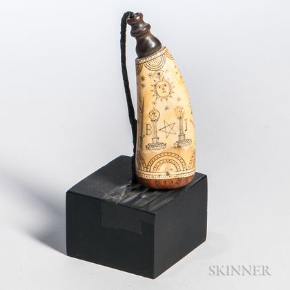 Small Masonic Decorated Horn Flask