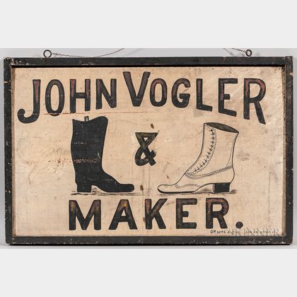 Two-sided "John Volger Boot and Shoe Maker" Trade Sign