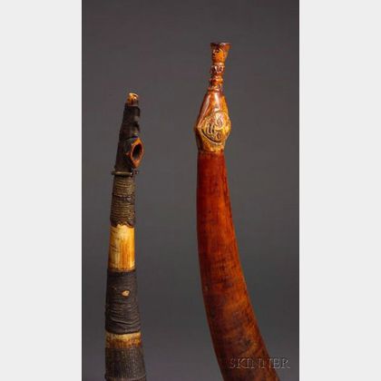 Two African Ivory Side Blown Trumpets